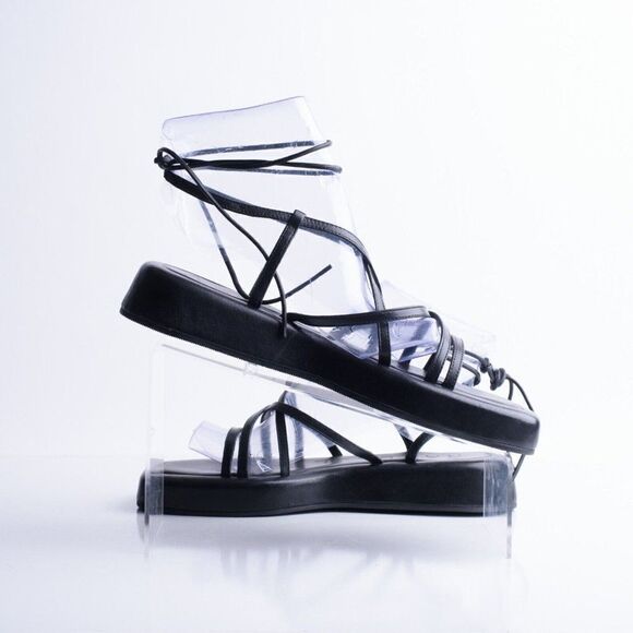 Loeffler Randall Womens Black Flatform Strappy Sandals Leather US 8 EU 38.5 - Picture 3 of 8